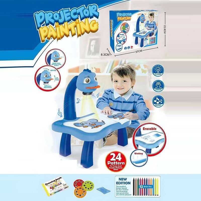 Столик з проєктором YM 6886 Штрих = 70128 (36/2)  на батарейках, музика, 3 диски, фломастери, в коробці