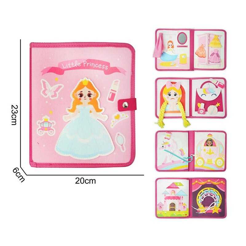 Логічна папка 25043 (50) “Принцеса”, фетр, розмір 20х23 см, шнурівка, ванна зі шторкою, гардероб із сукнями, карета, замок, деталі на липучках, рухомі елементи