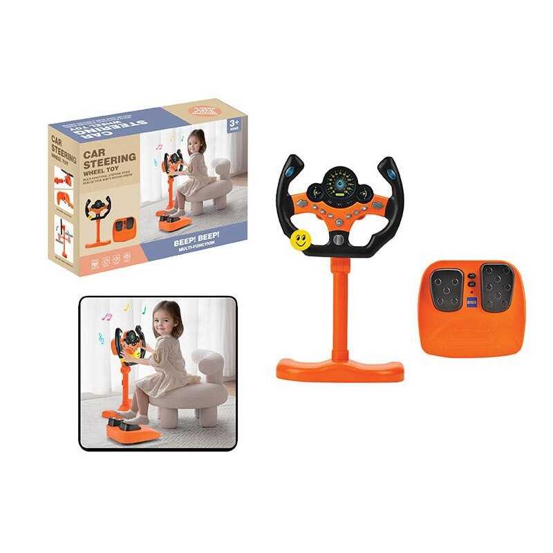 Кермо 2192 E-73 Штрих = 92491 (18) колір ПОМАРАНЧЕВИЙ, висота підставки 34 см, звукові ефекти, озвучування англійською, веселі мелодії, підсвічування, педалі гальма та газу, присоски, в коробці