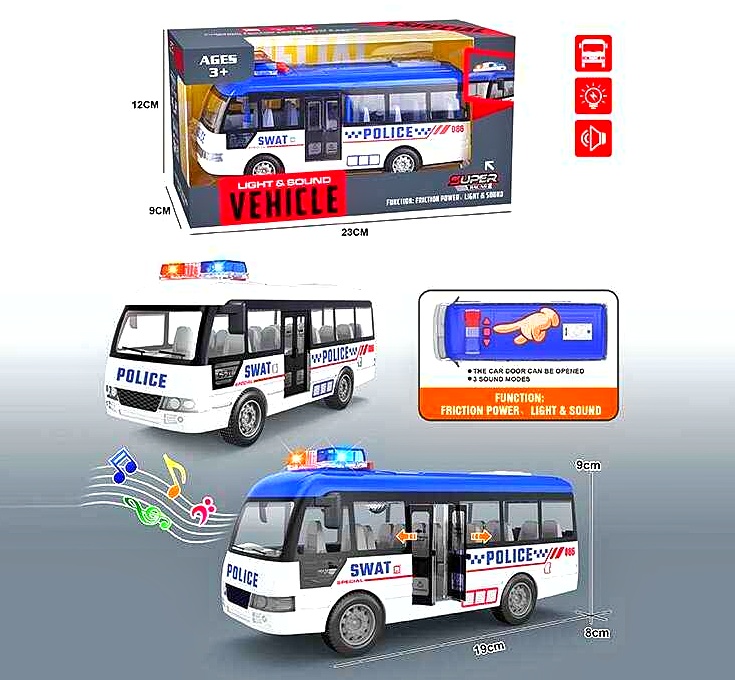 Автобус YM 9906 B ,  2 кольори, звуки, підсвічування, інерція, дверцята відкриваються, в коробці