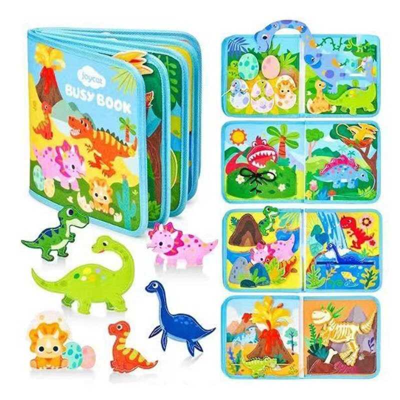 М'яка книжка-бізіборд 25009 (35) "Динозаври", фетр, пальчикові ігри, шнурівка, елементи на липучках, в пакеті
