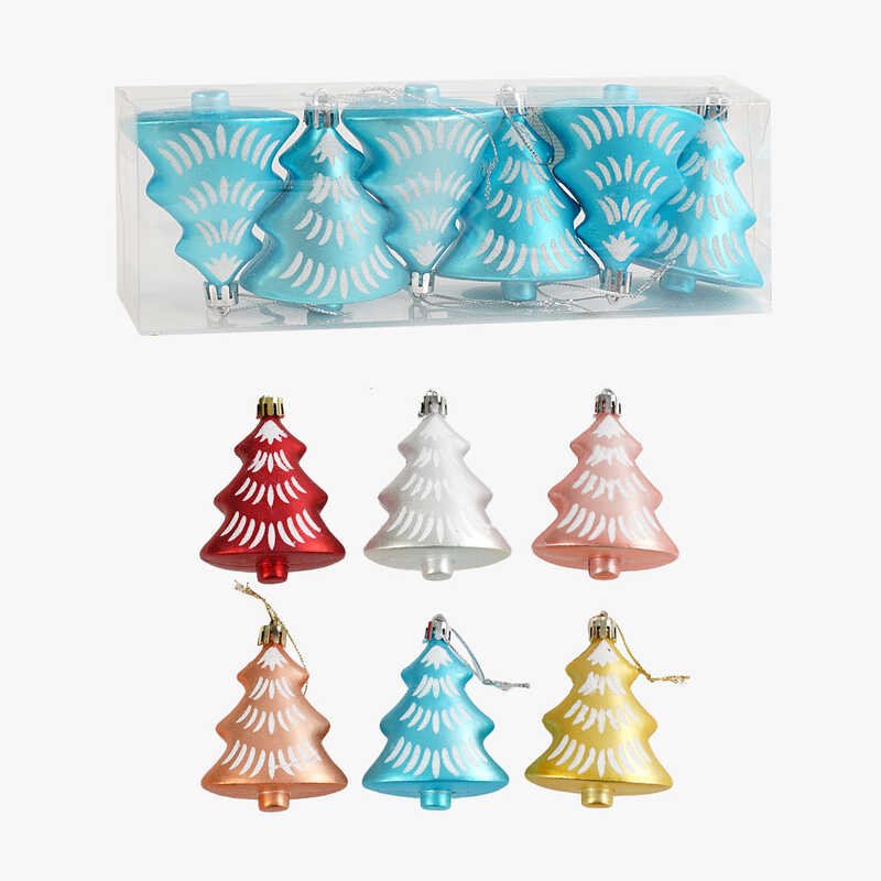 Новорічні прикраси C 67717 (168) 6 штук, ялинки, висота 8 см, у слюді, ВИДАЄТЬСЯ ТІЛЬКИ МІКС ВИДІВ