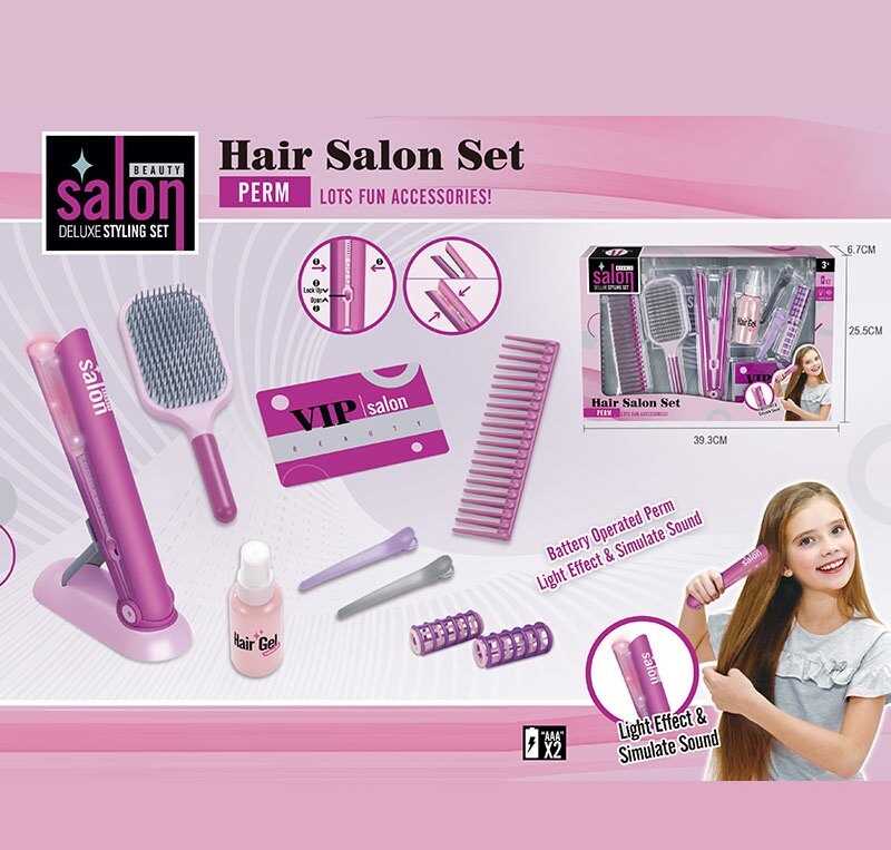 Набір перукаря YLQ 087 (42/2), стайлер, звук, підсвітка, 2 заколки, 2 щітки для волосся, бігуді, баночка для спрею, в коробці