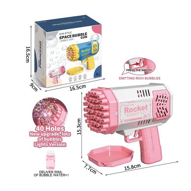 Пістолет з мильними бульбашками P 120 / P 121 (54)  2 кольори, на батарейках, підсвітка, мильний розчин, мисочка, в коробці