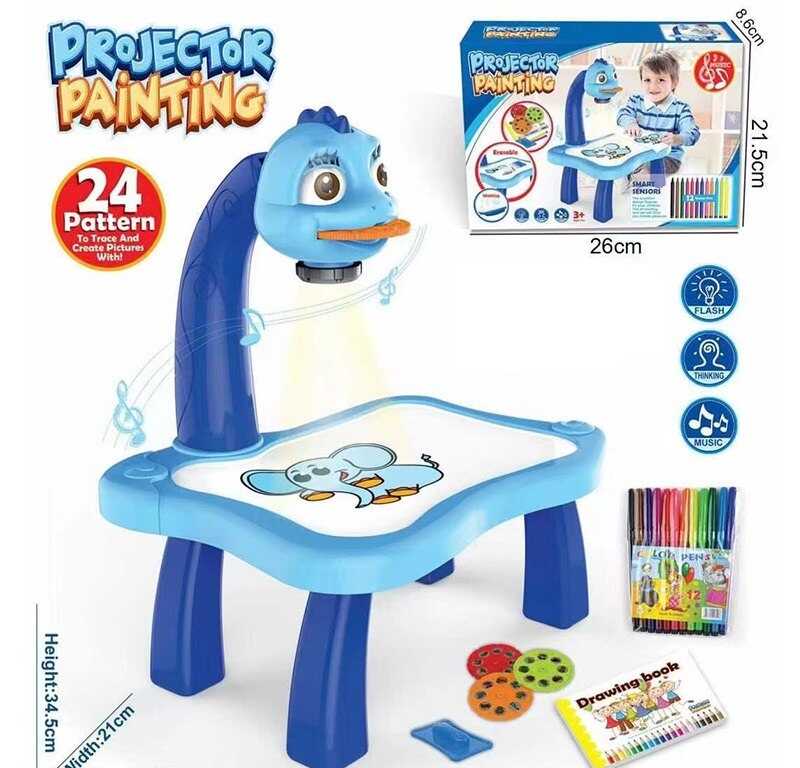 Столик з проєктором YM 6886 Штрих = 70104 (48/2) на батарейках, музика, 3 диски, фломастери, в коробці