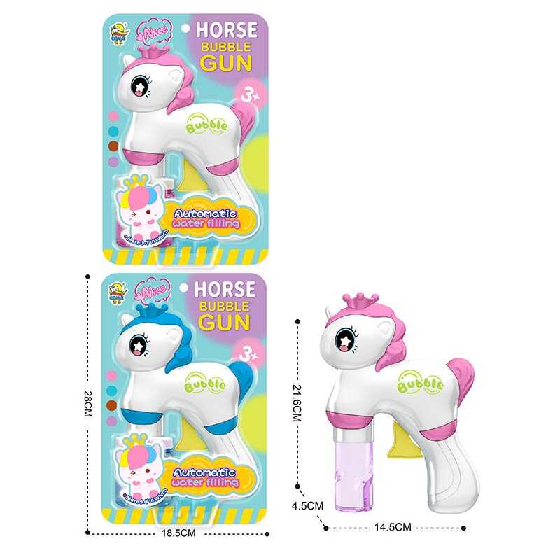 Пістолет з мильними бульбашками 506 (72/2) "Єдиноріг", 2 кольори, 2 баночки з розчином, на листі