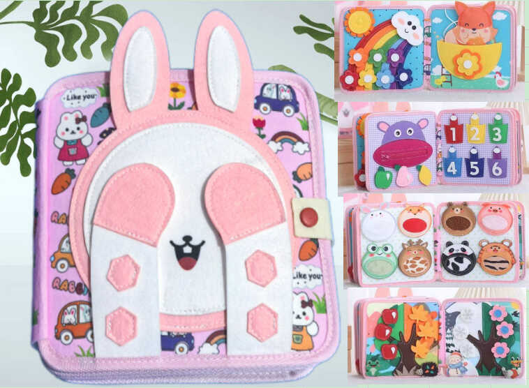 М'яка книжка-бізіборд C 74034 (45) фетр, пальчикові ігри, цифри, сортер по кольорах, пискавка, елементи на липучках та кнопках, в пакеті