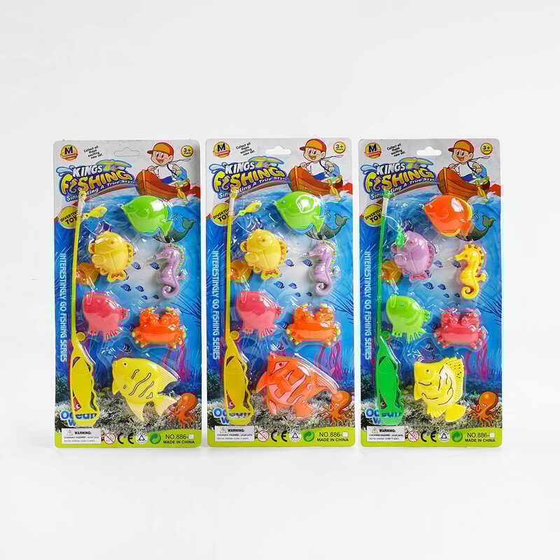 Риболовля з магнітом 886-7-8-9-10 (432/2) 3 види, 6 рибок, вудка, на листі, ВИДАЄТЬСЯ ТІЛЬКИ МІКС ВИДІВ