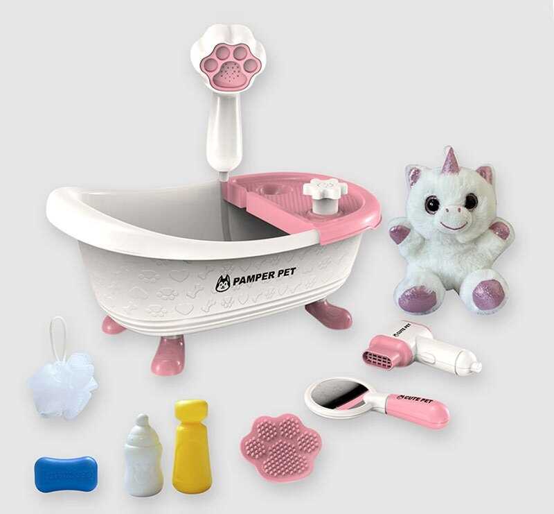 Улюбленець 939-66 (36/2) м’яка іграшка, ванна, помпова подача води, люстерко, аксесуари, окастик, в коробці