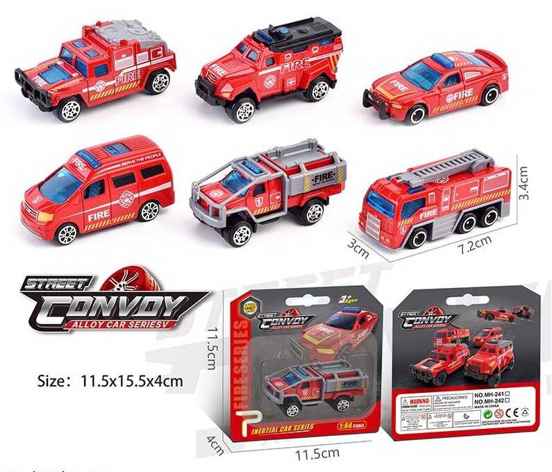 Машинка МН - 241 (576/2) "Пожежна техніка", 6 видів, металопластик, 1шт на листі