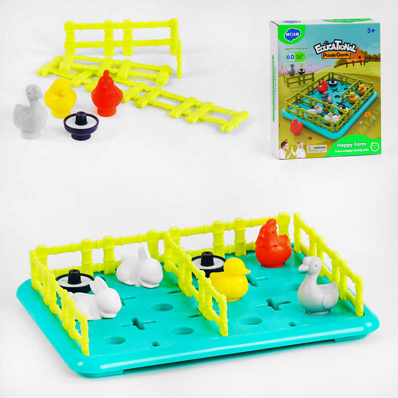 Логічна гра E 7977 (24) "Hola", "Свійські тварини", 8 тваринок, поле, будування загонів, в коробці