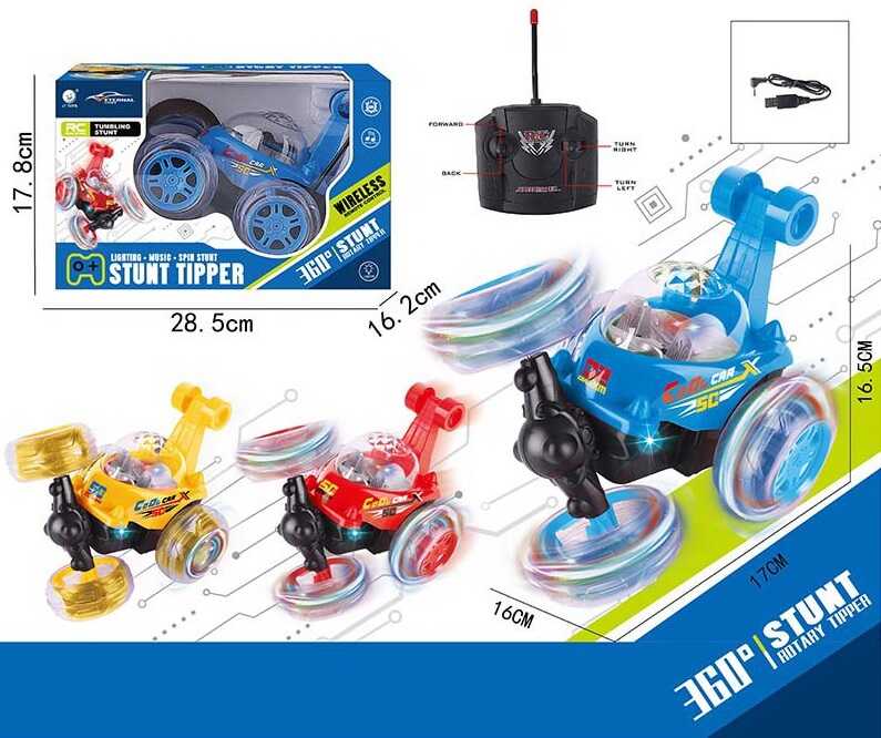 Машина на радіокеруванні JT 616 (24) "Перевертиш", 3 кольори, підсвічування, мелодія, в коробці, ВИДАЄТЬСЯ ТІЛЬКИ МІКС ВИДІВ