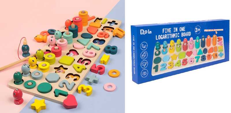 Логічна дерев’яна дошка C 75498 (24) магнітна риболовля, кілочки та кільця, сортер з фігурами та цифрами
