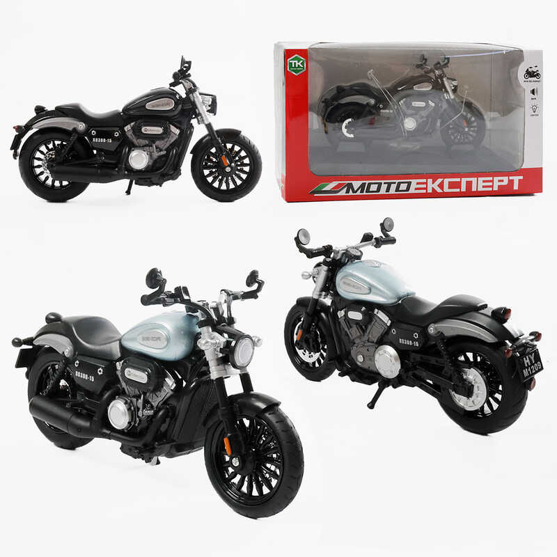 Мотоцикл BG 92-025 (48/2) "Мото Експерт", 2 кольори, металопластик, масштаб 1:12, прогумовані колеса, підсвічування, звук, амортизація, платформа, в коробці