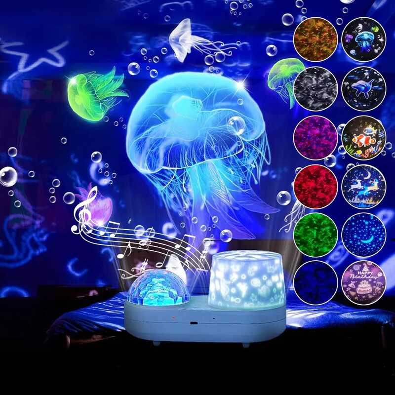 Нічник С 66865 (36) 10 кольорів підсвічування, 5 накладок на проєктор, обертається, таймер, від мережі, USB TYPE-C, в коробці, ВИДАЄТЬСЯ ТІЛЬКИ МІКС ВИДІВ