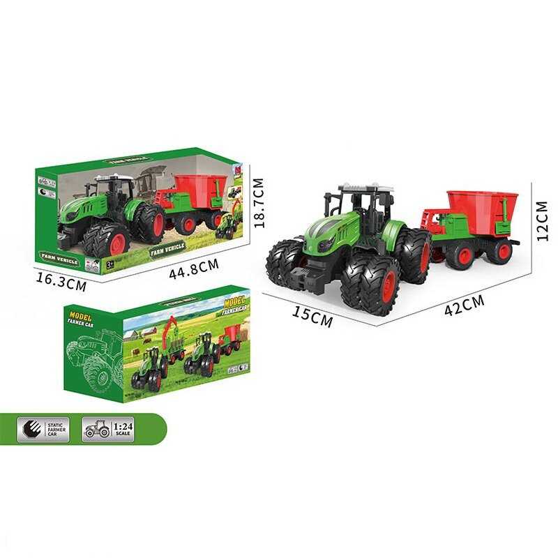 Трактор 99-83 B (24) довжина 42 см, масштаб: 1:24, подвійні гумові колеса, причіп з молотаркою, в коробці
