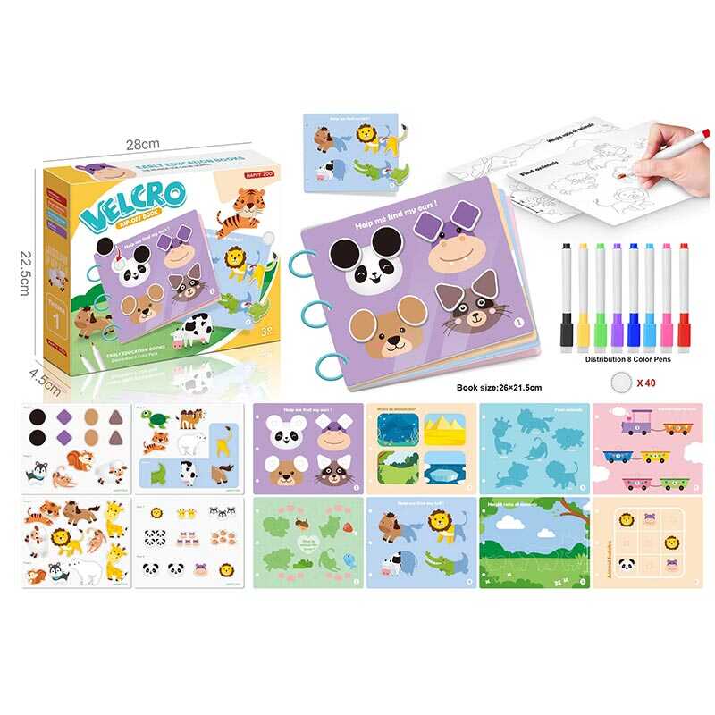 Логічна книжка 333-4 (72/2) багаторазова розмальовка, 8 маркерів, гра з липучками, в коробці