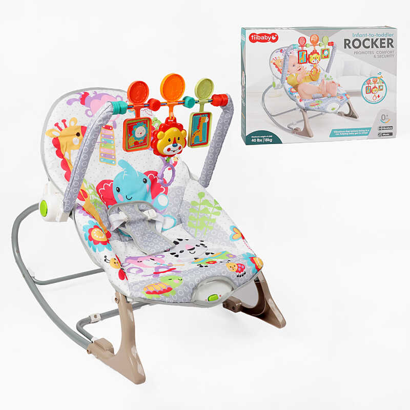 Шезлонг 68157 (4) брязкальце з мелодіями, вібрація, регулювання положення, дуга з пальчиковими іграми, в коробці