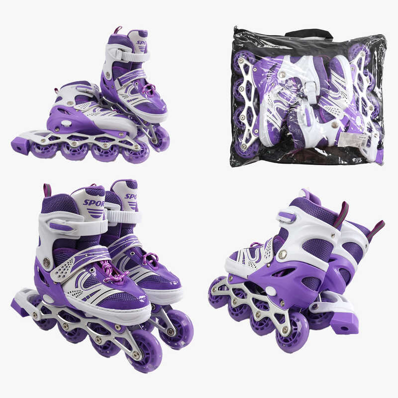 Ролики 52344-М /розмір 34-38/ колір – ФІОЛЕТОВИЙ (6) колеса PU, ПЕРЕДНЄ КОЛЕСО СВІТЛО, d – 6.5 см, в сумці