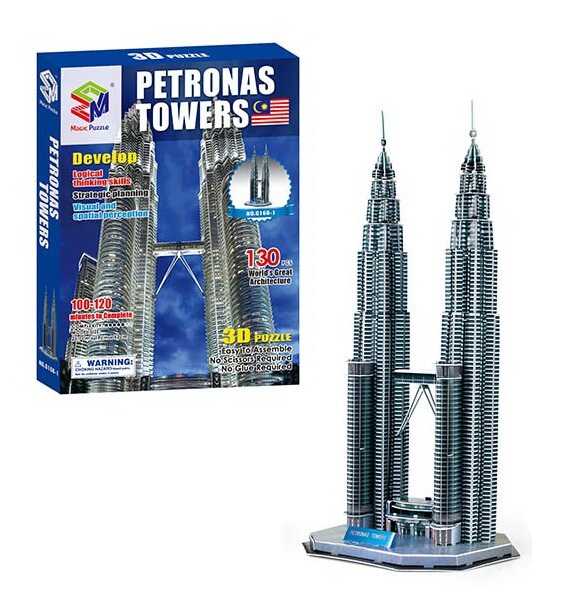 Пазли 3D G 168-1 (24) "Вежі Петронас", 130 елементів, висота 52 см, в коробці