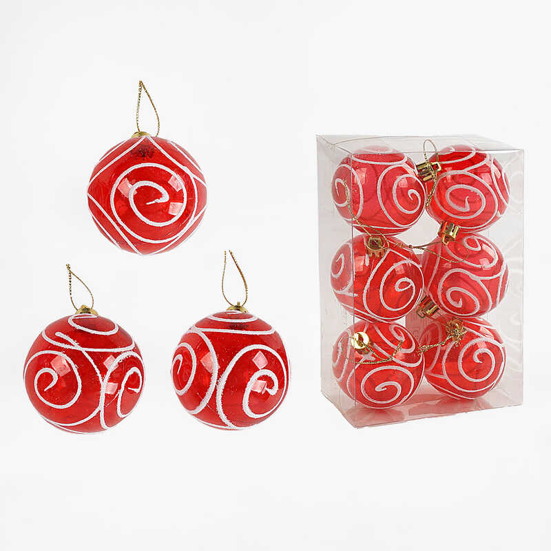 Новорічні прикраси C 67700 (120) 6 штук, кульки, D=6 см, у слюді