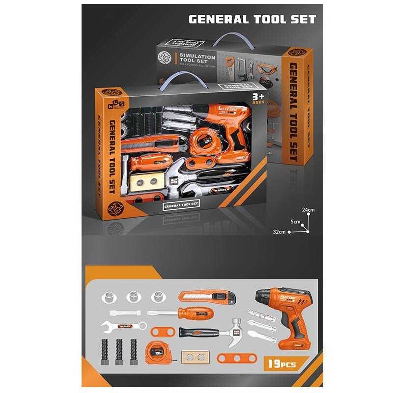 Набір інструментів 778-55 (72/2) 19 елементів, дриль, гайковий ключ, ніж, викрутка, молоток, рулетка, в коробці