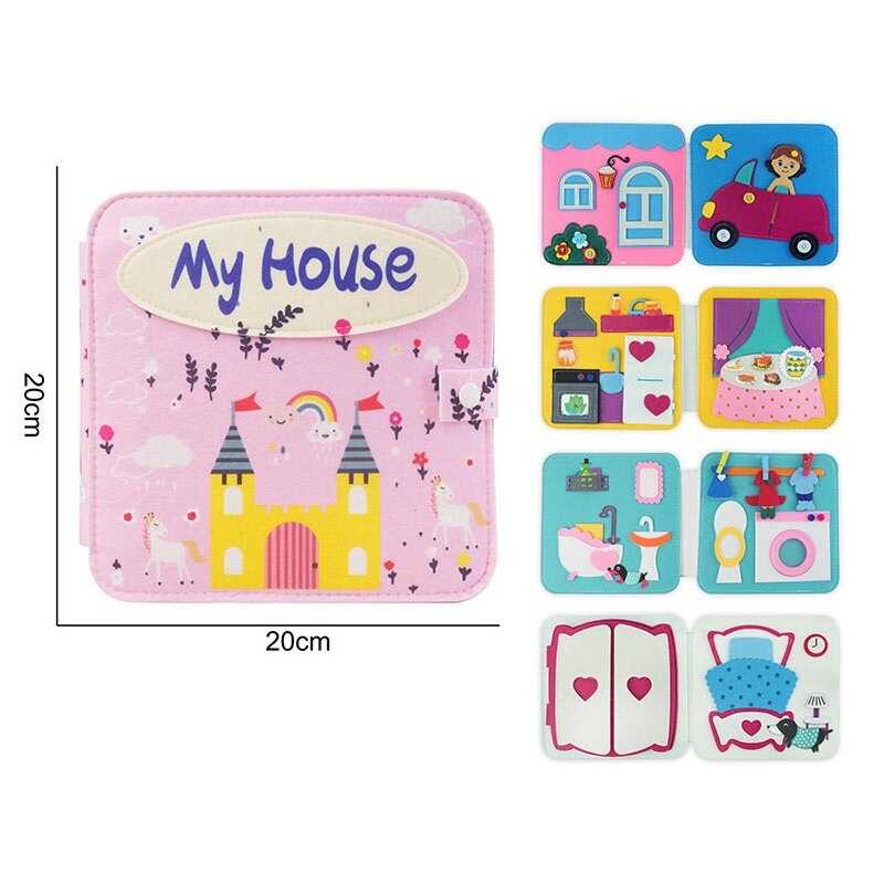 М'яка книжка-бізіборд 25077 (50) “Мій будинок”, елементи на липучках, рухомі елементи, прищіпки, в пакеті