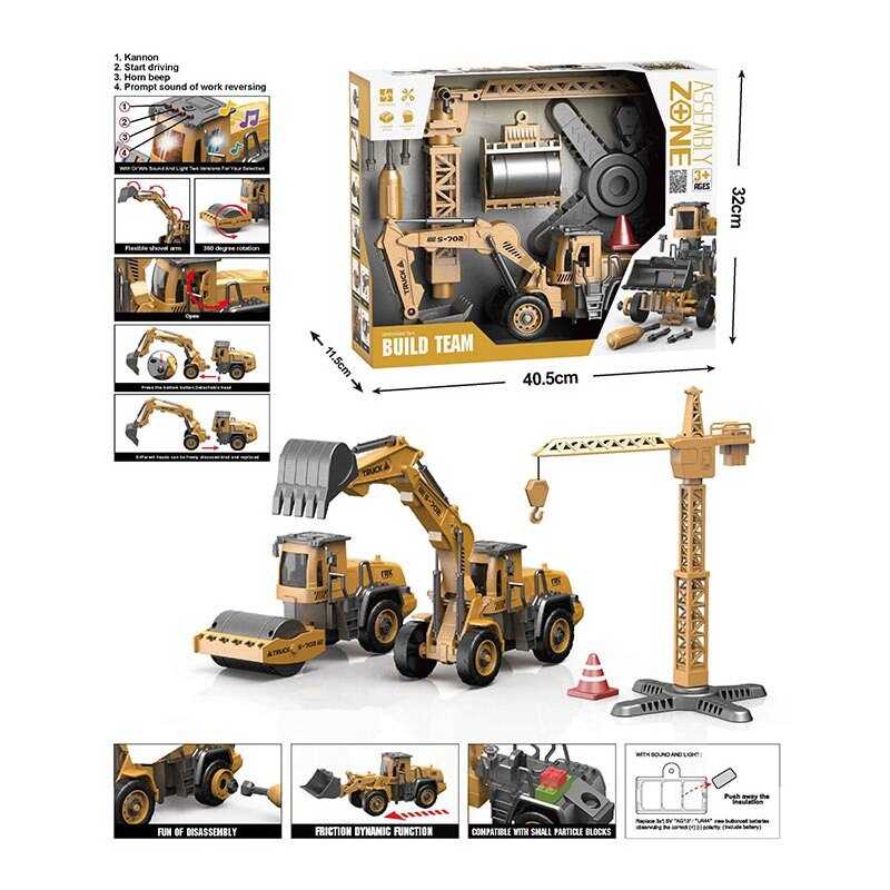 Набір спецтехніки YW 9101 D (18/2) підсвічування, звуки, інерційний механізм, рухливі елементи, інструменти, функціональний кран, в коробці