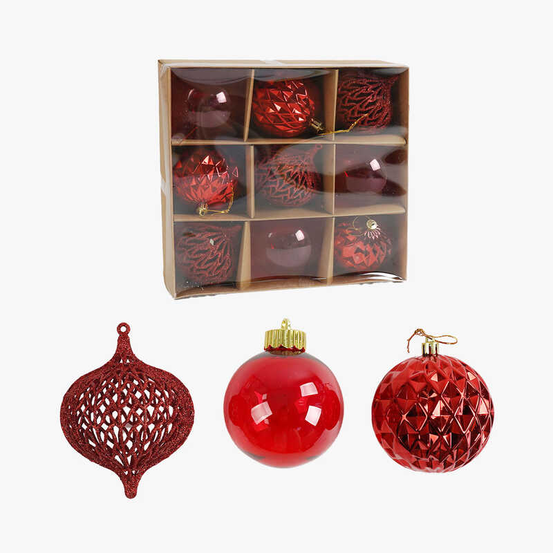 Новорічні прикраси C 67444 (48) кульки, 9 штук, діаметр 7см, в коробці