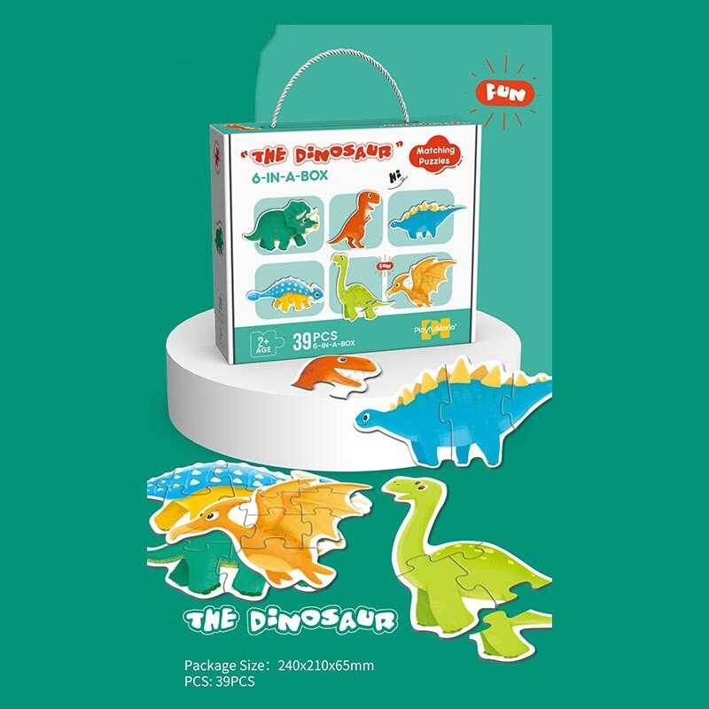 Пазли 88769 (60/3) 39 елементів, "Динозаври", 6 тваринок, 6 карток-прикладів, в коробці