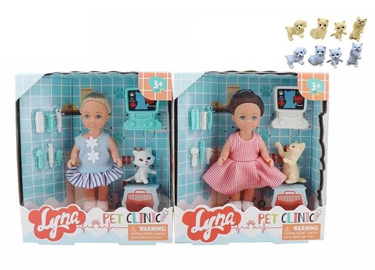Лялька 4612 (168/2) 2 види, висота: 12 см, голова: гума, тіло та кінцівки: пластик, прошите волосся, знімний одяг та взуття, улюбленець, аксесуари ветеринара, в коробці, ВИДАЄТЬСЯ МІКС