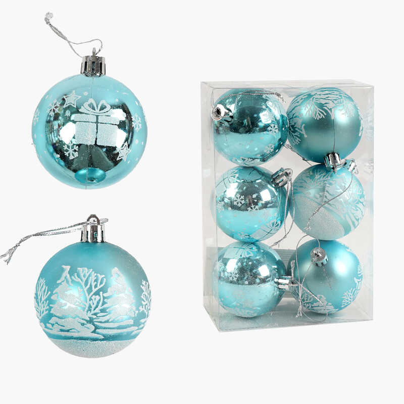 Новорічні прикраси C 67669 (120) 6 штук, кульки, D = 5,5 см, у слюді