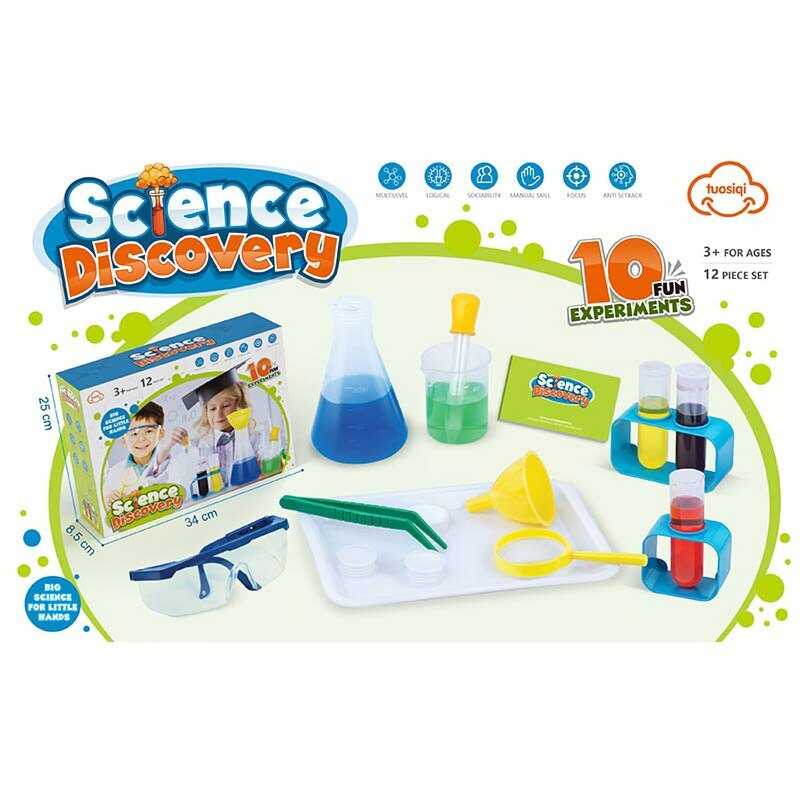 Набір хіміка 304 B (24) 12 елементів, мірна склянка, лійка, піпетка, лупа, пінцет, 4 колби, підставки, окуляри, таця, в коробці