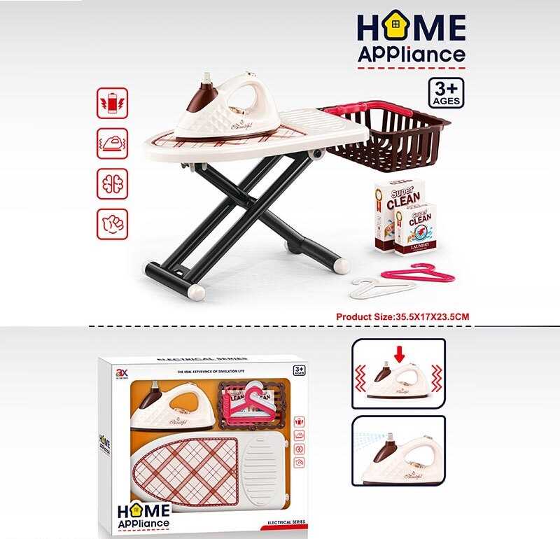 Набір для прасування 6932 A (22/2) праска на батарейках, імітація роботи праски, спрей,  дошка для прасування, кошик, аксесуари, в коробці
