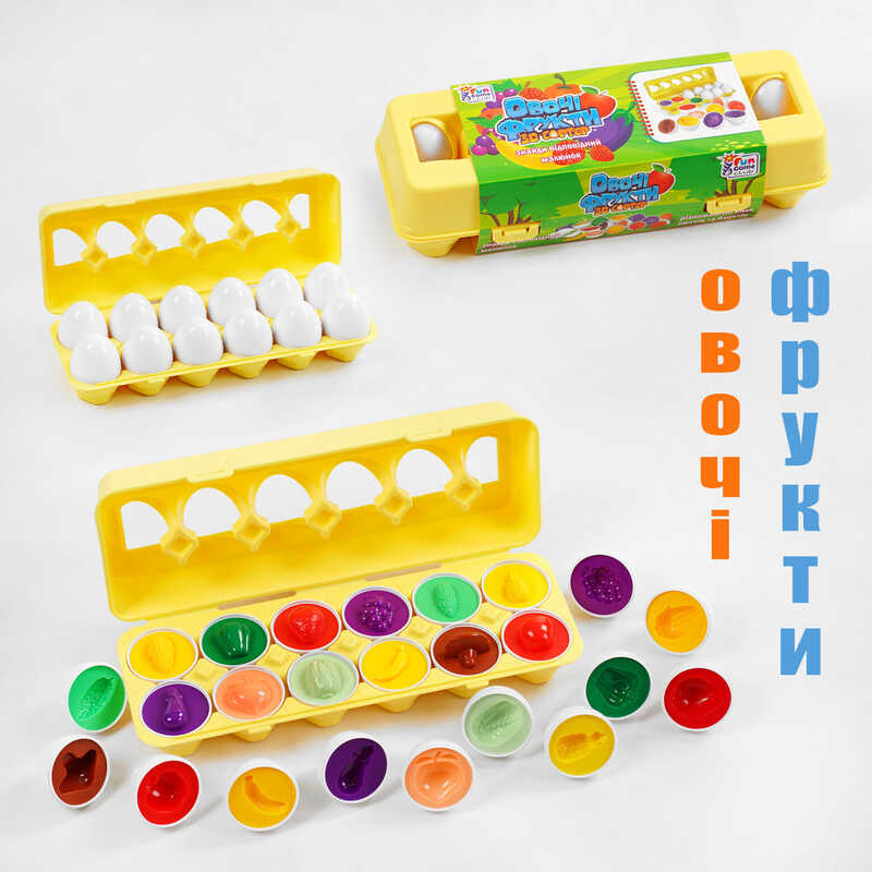 гр 3D сортер "Овочі та фрукти" 48666 (18) "4FUN Game Club", "Яєчний лоток", 12 штук в коробці