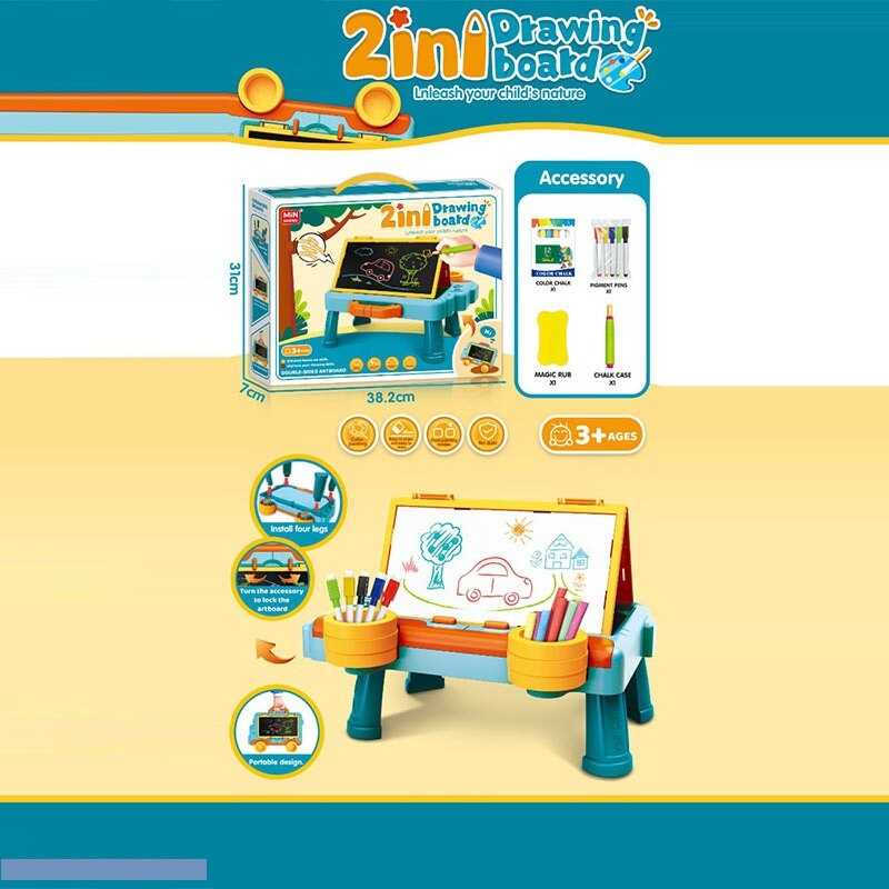 Дошка для малювання 819-37 M (24) 2 в 1, “пиши-стирай” та крейда, 12 шматків крейди, 5 маркерів, стирачка, знімні ніжки, в коробці
