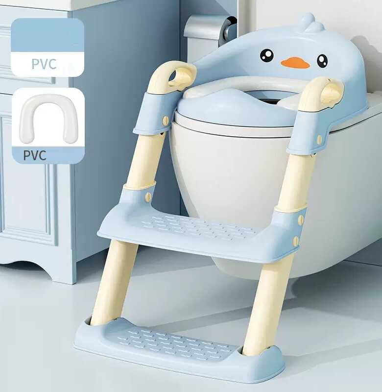 гр Cидіння для унітазу дитяче ВМ-34420 Bimbo (1) колір БЛАКИТНИЙ, зі сходами та ручками, в коробці