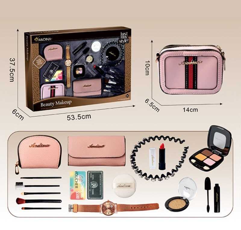 Набір аксесуарів 666-2 (24) сумочка, 2 гаманці, функціональний годинник, імітація косметики, обруч, імітація карток, пензлики, в коробці