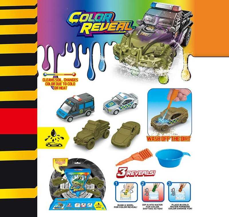 Набір машин SK-J 12 (72) 4 машинки, металопластик, змінюють колір, черпак, піпетка, на листі