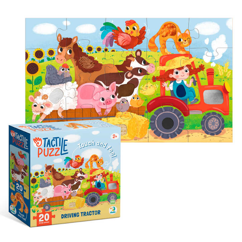 гр Пазл з тактильними елементами "За кермом трактора" 300658 (84) "DoDo", 20 елементів, в коробці