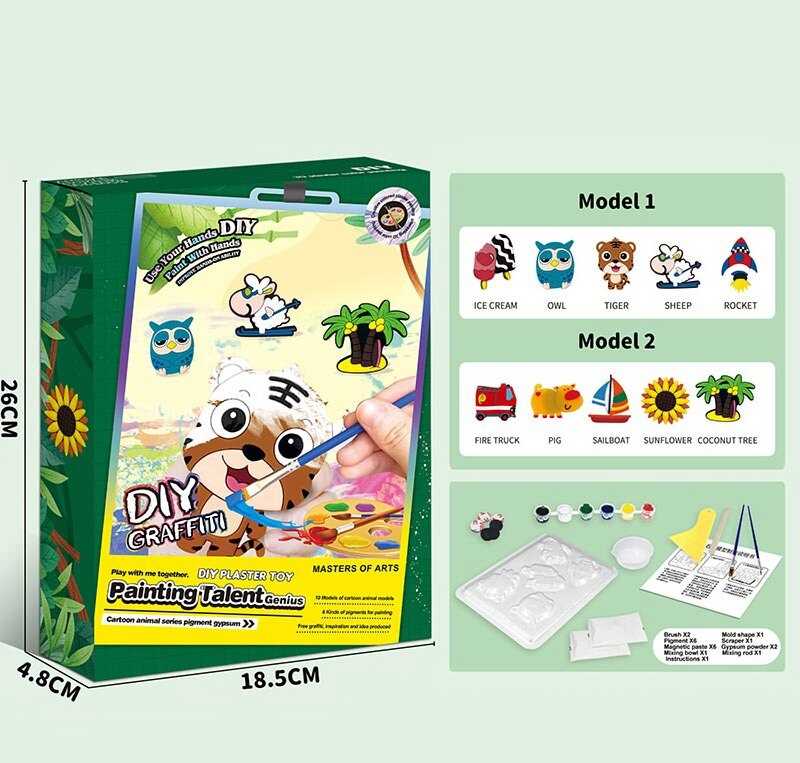 Гіпсова розмальовка ZY 103 (60) магнітні наліпки, молди, акрилові фарби, гіпс, пензлики, шпатель, в коробці