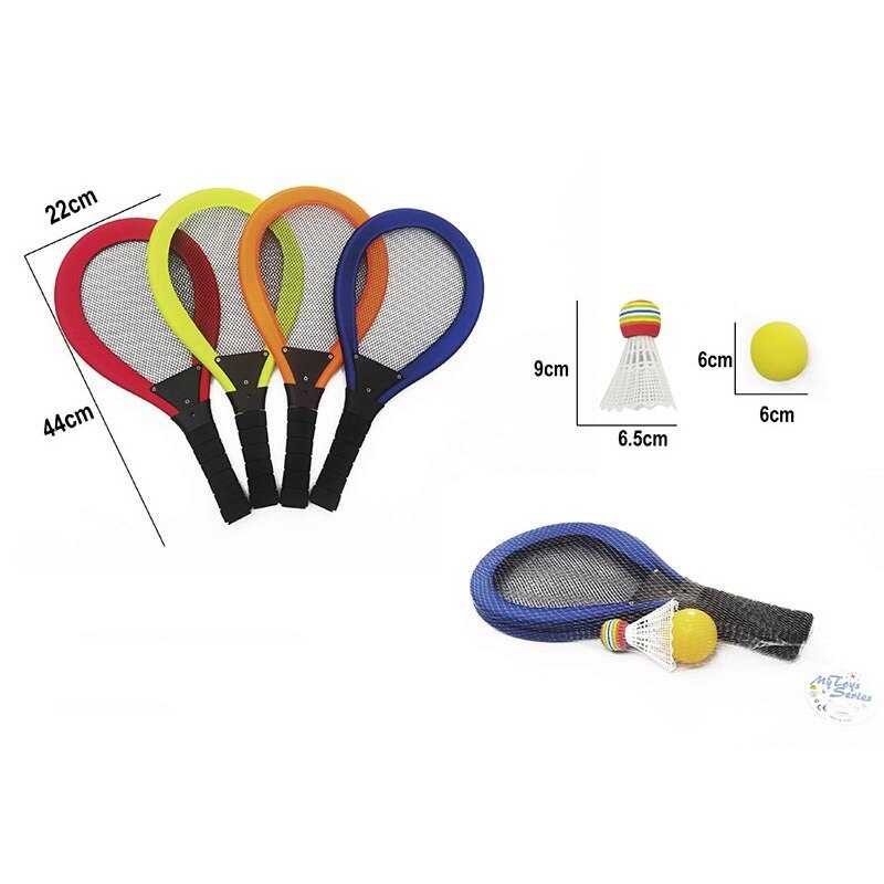 Ракетки 201 (60) 4 кольори, 2 ракетки, пластиковий каркас, текстильна сітка, м’яка ручка, волан, м'яч, в сітці, ВИДАЄТЬСЯ ТІЛЬКИ МІКС ВИДІВ