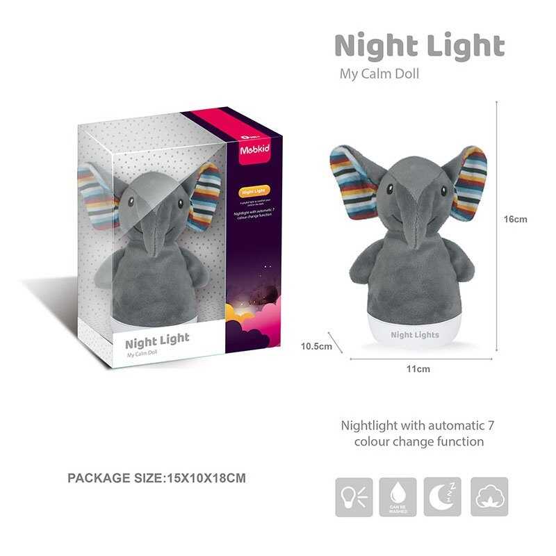 Нічник MBQ 664-3 A (72) “Слоненя”, підсвічування, висота 16 см, в коробці