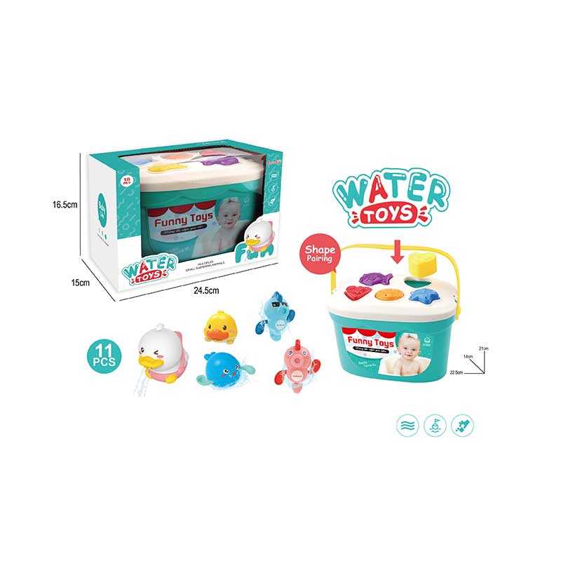 Іграшки для ванни JX 333 (48/2) заводні іграшки, гумове каченя, лійка, сортер, в коробці