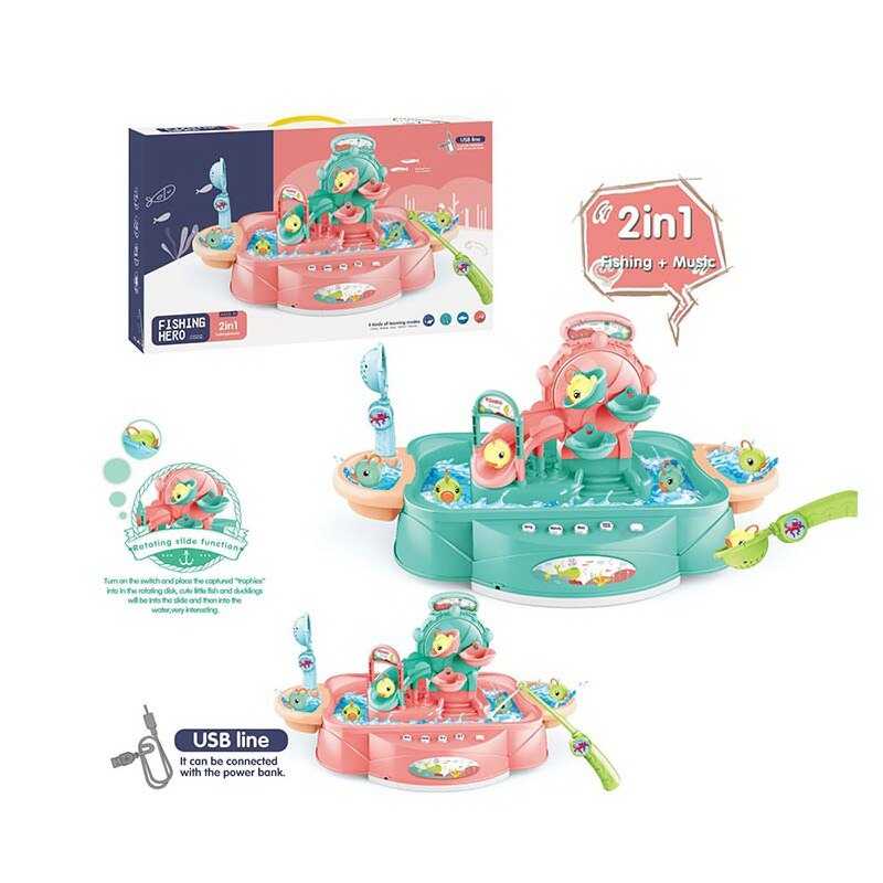 Риболовля 156-4 C (18/2) 2 кольори, звук, мелодії, історії, озвучування англійською, 6 рибок, вудка, сачок, в коробці