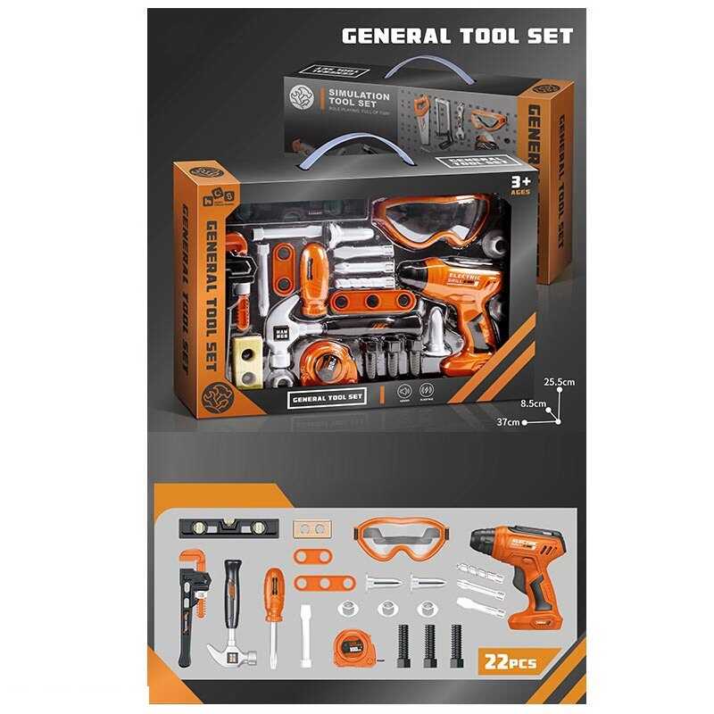 Набір інструментів 778-25 (36/2) 22 елементи, механічний шуруповерт, викрутка, тренувальні бруски, молоток, окуляри, в коробці