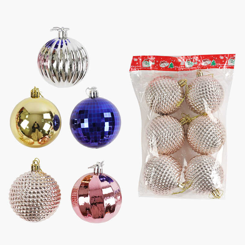 Новорічні прикраси C 67742 (100) 5 видів, кульки, 6 штук, D=7 см, у пакеті, ВИДАЄТЬСЯ МІКС ВИДІВ