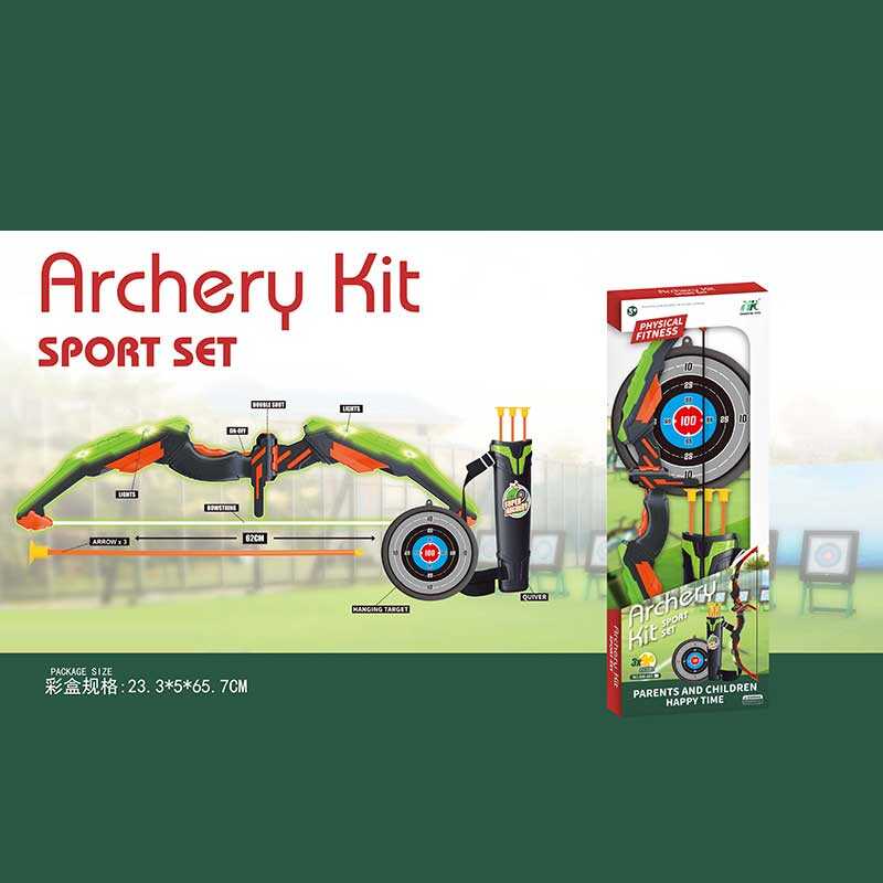 Лук 988-670 (18/2) 3 стріли на присосках, підсвічування, на батарейках, довжина лука 62 см, футляр для стріл, мішень, в коробці