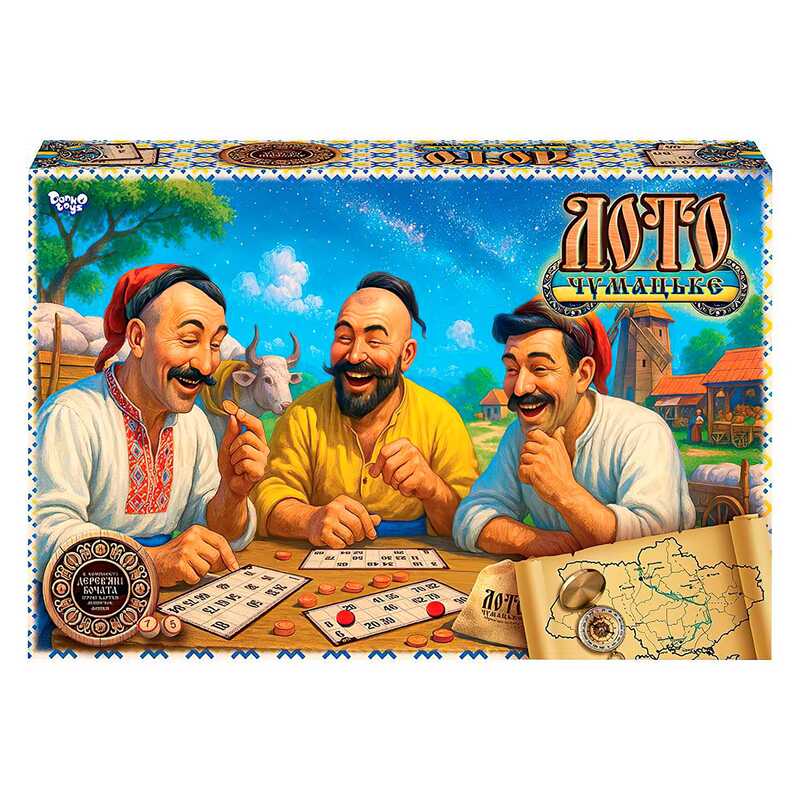 гр Настільна гра "Чумацьке ЛОТО" бочата DTG105 (5) "Danko Toys", 90 барил, 24 картки та 100 фішок, в коробці