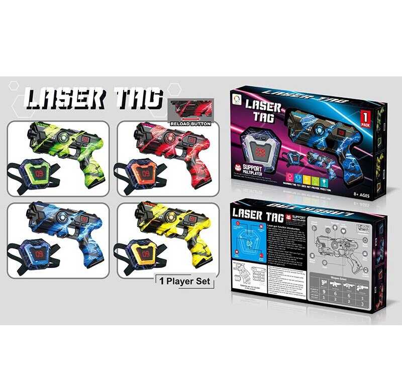 Пістолет 2140 A (48/2) 4 кольори, сенсорна мішень, набір на 1 гравця, електронне табло,  підсвічування, озвуч. англ. мовою, в коробці, ВИДАЄТЬСЯ ТІЛЬКИ МІКС ВИДІВ